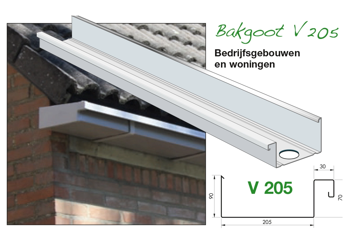 Onze V205 bakgoot, geschikt voor bedrijfsgebouwen en woningen